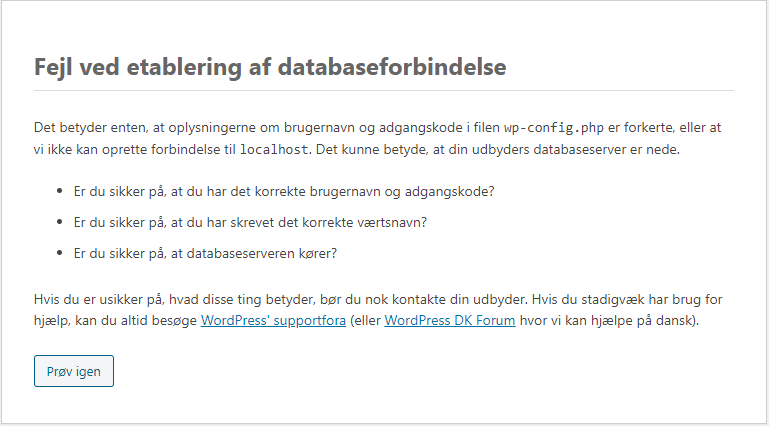 WordPress DB fejl